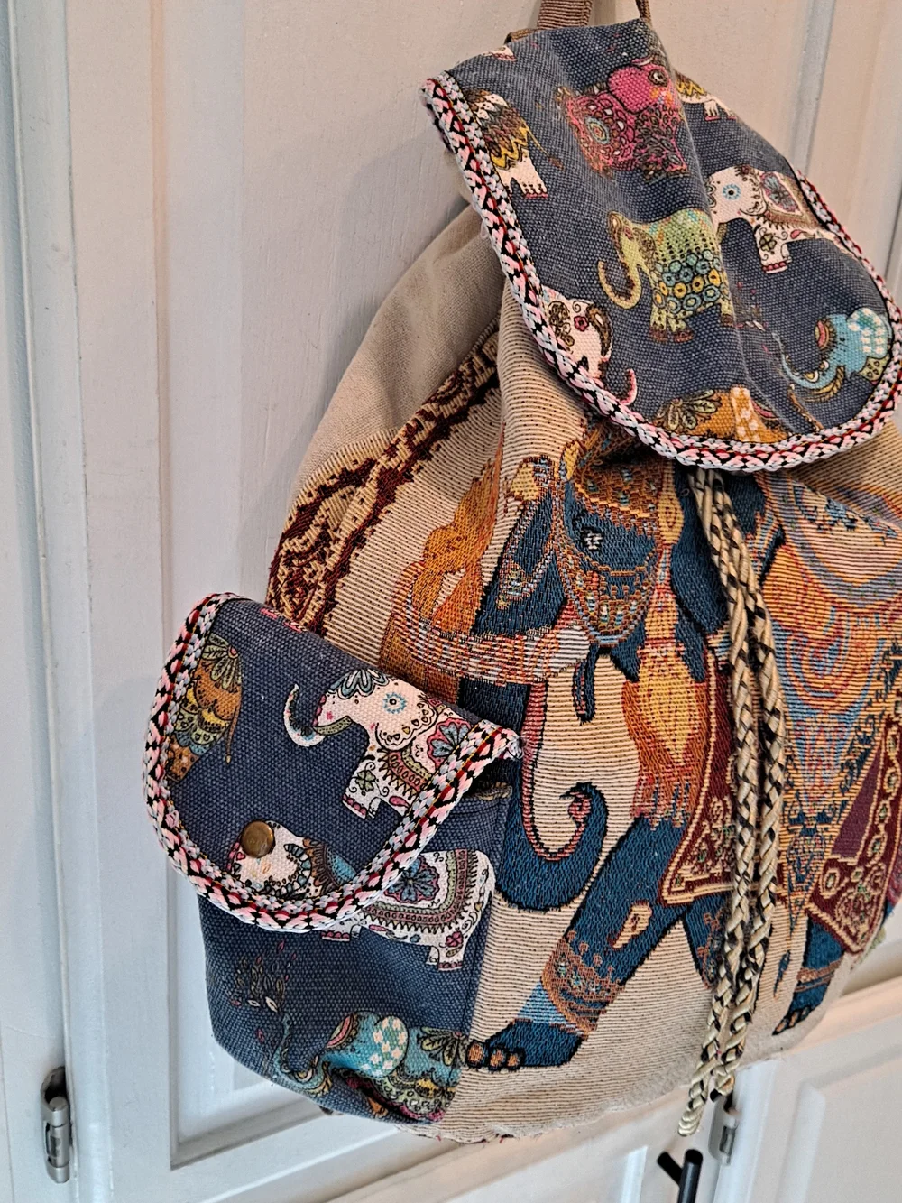 The House Of Raj Padmini Boho Elephant Tapestry Drawstring Backpack - Multicolor